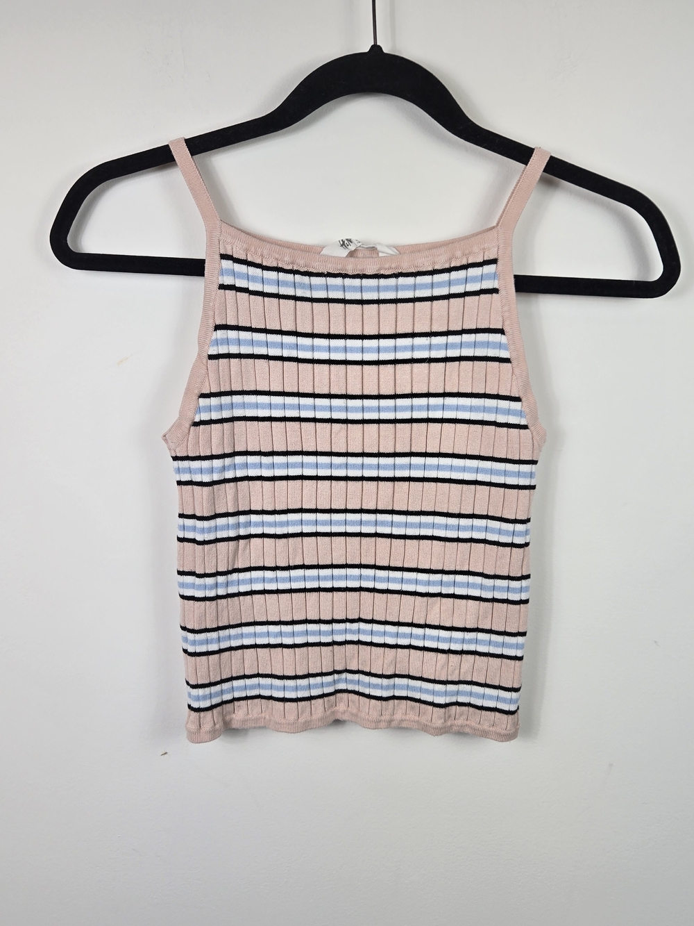 H&M Girls 10-12Y Pink Blue Striped Ribbed Knit Tank Top Y2K Preppy